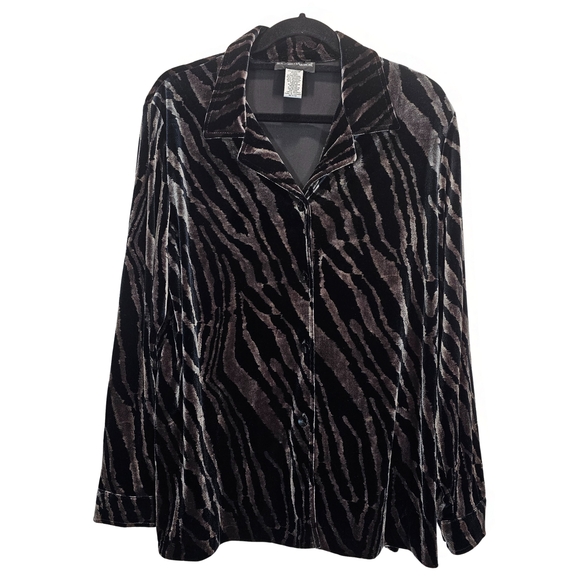 Sag Harbor Animal Print Velvet Button Down Top XL Zebra Pattern - Picture 1 of 9